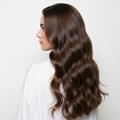 Naklejka premium Elegant Brunette With Long Wavy Brown Hair