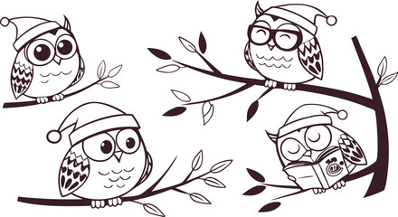 Fototapeta premium Cute Hand-Drawn Owl Vector Set – Line Art EPS Clipart Collection.eps