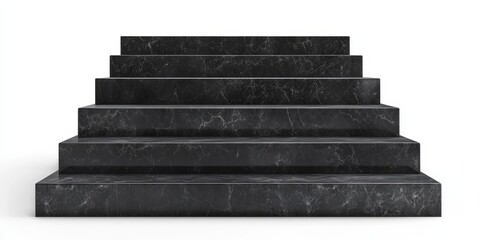 Black marble stairs, studio shot, white background, success concept