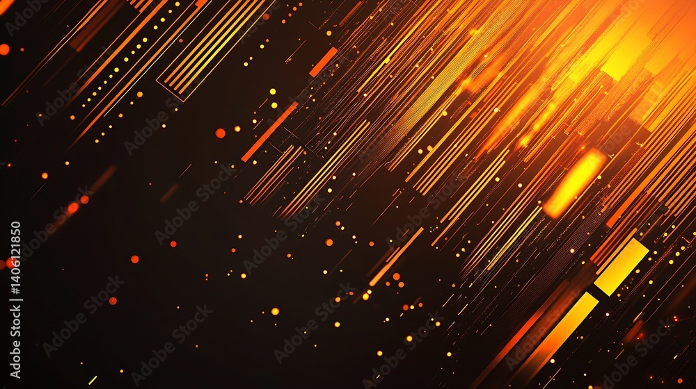 Poster Vibrant abstract background featuring dynamic orange lines and glowing particles representing energy and technology : Generative AI