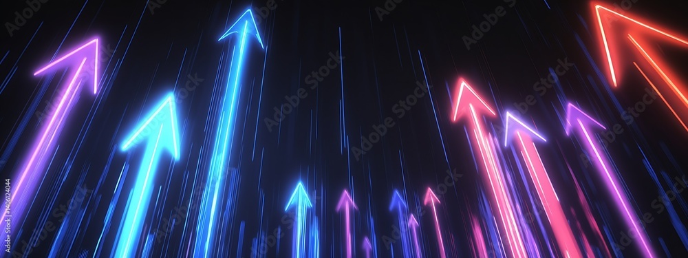 Aufkleber Dynamic neon arrows launching upwards in a captivating color scheme representing progress and growth : Generative AI