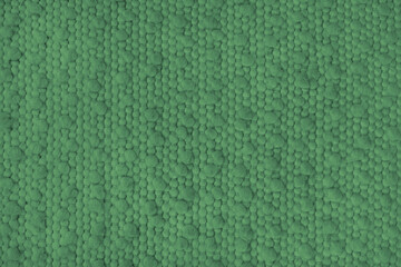 Texture of green carpet fabric with large coarse textured weaving. Surface, structure of upholstery or rug material, cloth background close up, macro.