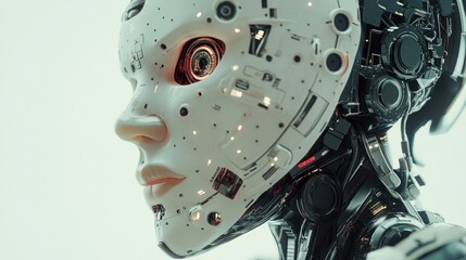 A robotic brain with digital data streams and AI interfaces, highlighting the fusion of human and machine in futuristic technology