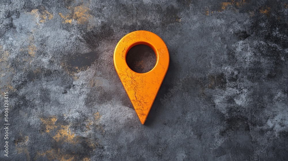 Poster an orange location pin on a dark textured background with a distressed and aged appearance visible