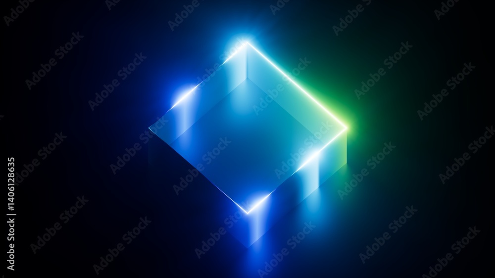Sticker 3d render. abstract geometric background. curvy ribbon in the shape of a square, glowing with bright