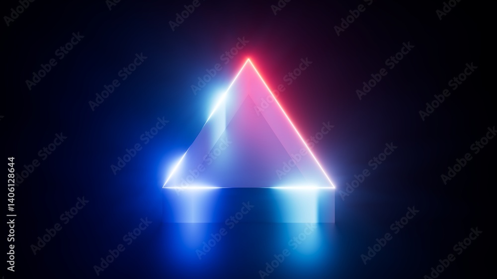 Poster 3d render. abstract geometric background. curvy ribbon in the shape of a triangle, glowing with brig