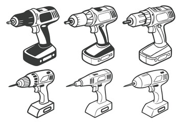Electric Drill Set, Power Tool Vector Illustration, Home Repair and Construction Concept.