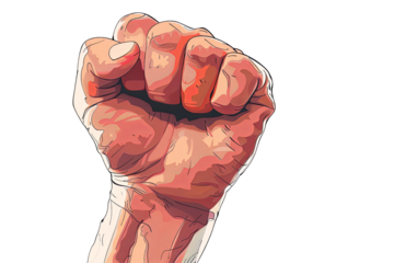 Raised fist artwork with a light and dark color scheme symbolizing strength and resistance on a transparent background
