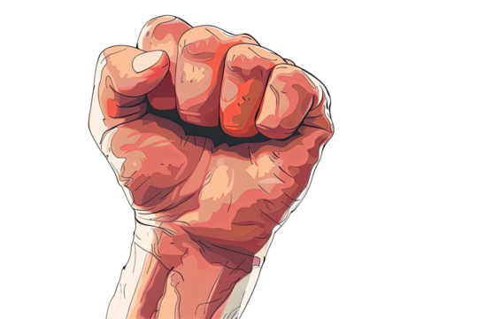 Raised fist artwork with a light and dark color scheme symbolizing strength and resistance on a transparent background