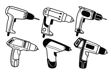 Drill machine set, professional power tool vector illustration for construction and repair services.