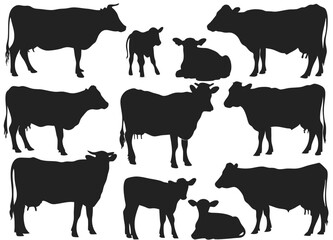 Cow and Calf Silhouette Collection - Diverse Poses and Positions