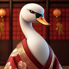 Niedlicher Schwan im Kimono