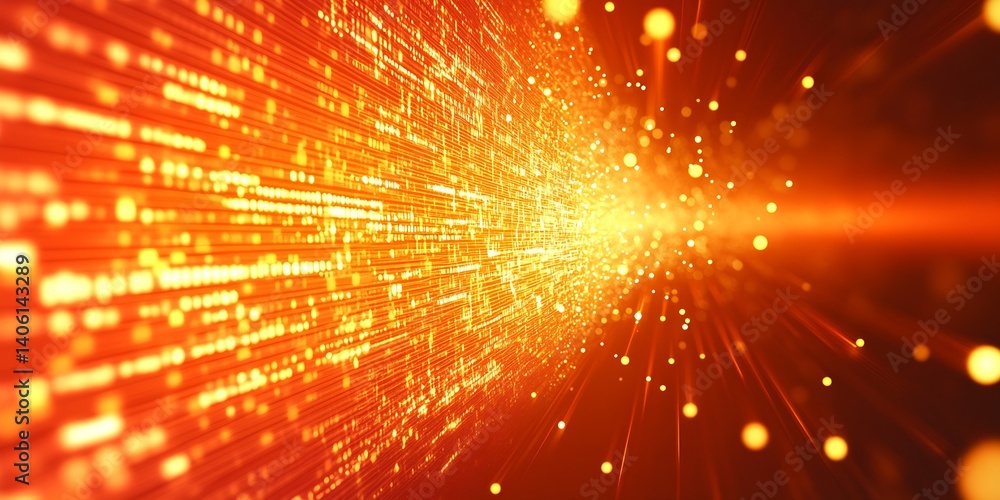 Poster Vibrant orange data stream displaying the concept of technology advancement and digital innovation : Generative AI