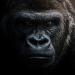 Naklejka premium Gorilla symmetrical face portrait with diffused lighting and centered framing