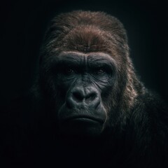Fototapeta premium Gorilla symmetrical face portrait with diffused lighting and centered framing