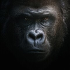 Obraz premium Gorilla symmetrical face portrait with diffused lighting and centered framing