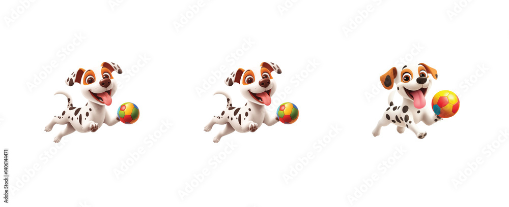 Poster happy cartoon puppies playing with colorful balls in a row creating a joyful scene