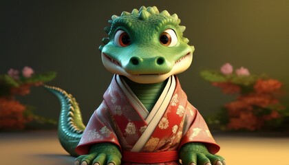Niedliches Krokodil im Kimono
