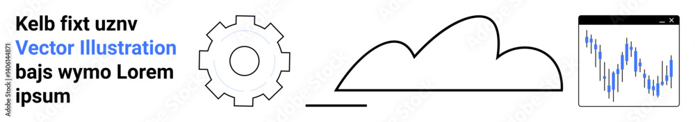 Poster gear icon, cloud outline, and graph chart framed by abstract placeholder text. ideal for technology,
