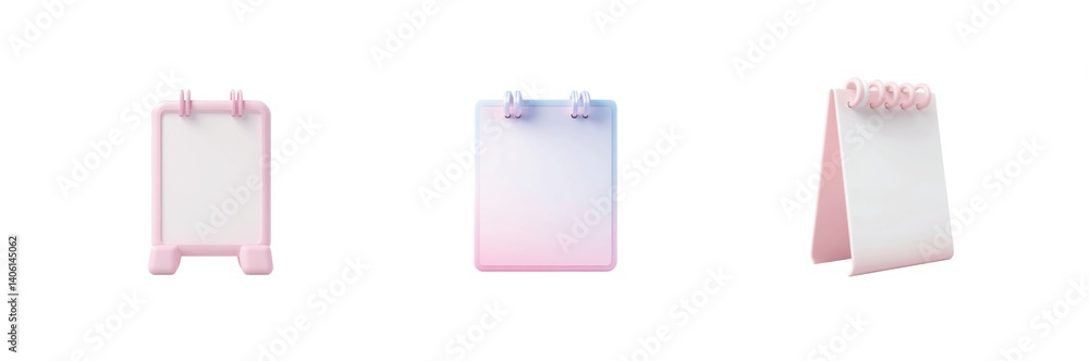 Poster variety of blank notepad designs with different binding styles 3d