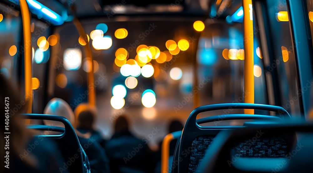 Aufkleber striking bus interior scene at night with stunning bokeh lights creating a captivating atmosphere fo