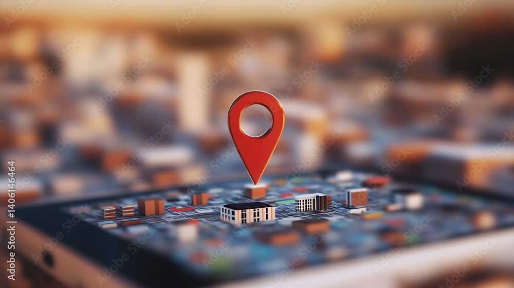 Aufkleber smartphone map pointer over city highlighting a specific building or area : generative ai