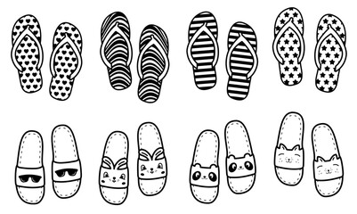 Flip flops set view from above. Vector illustration