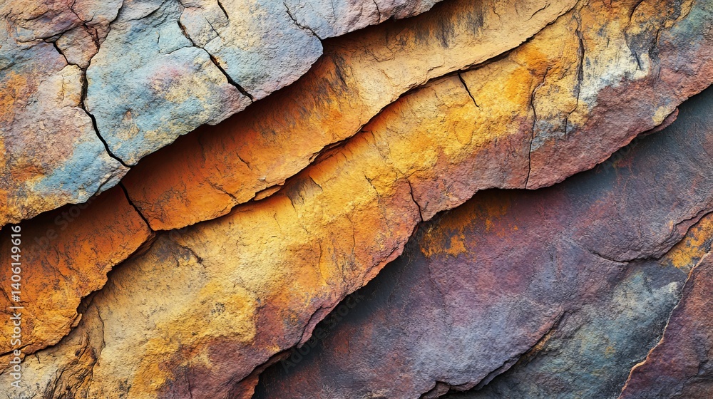 Aufkleber a close up view of layered rock formations with varied colors and visible cracks and rough textures