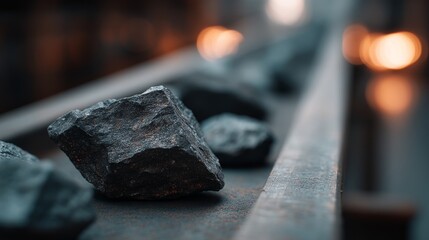 Coal on industrial conveyor belt. Coal closeup