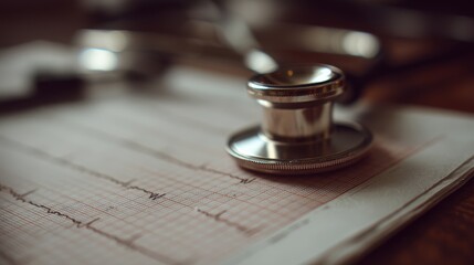 Obraz premium Stethoscope and ECG report medical background