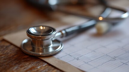Stethoscope and ECG report medical background