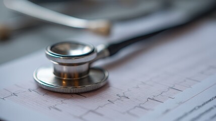 Stethoscope and ECG report medical background