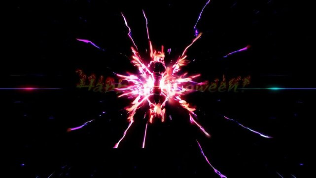Electric energy burst transforming into halloween text animation