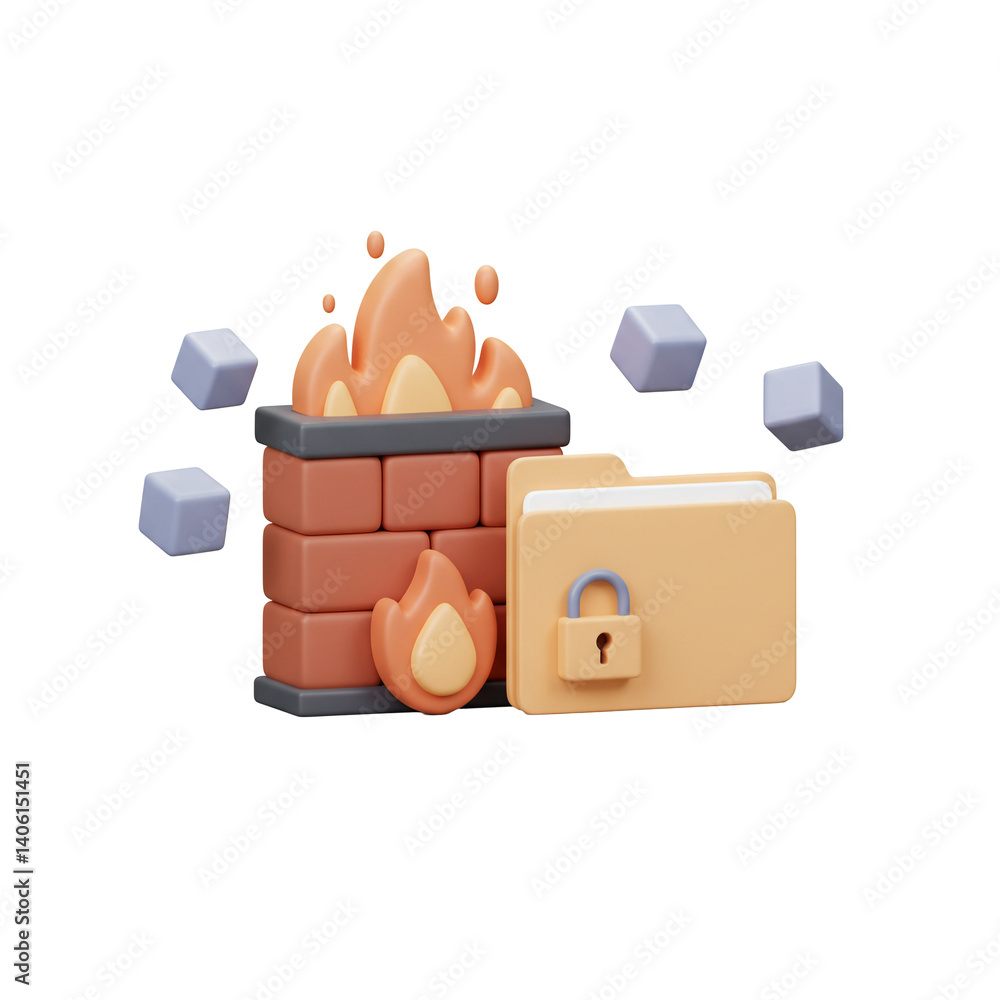 Poster 3d illustration data security with firewall protection and encrypted folder