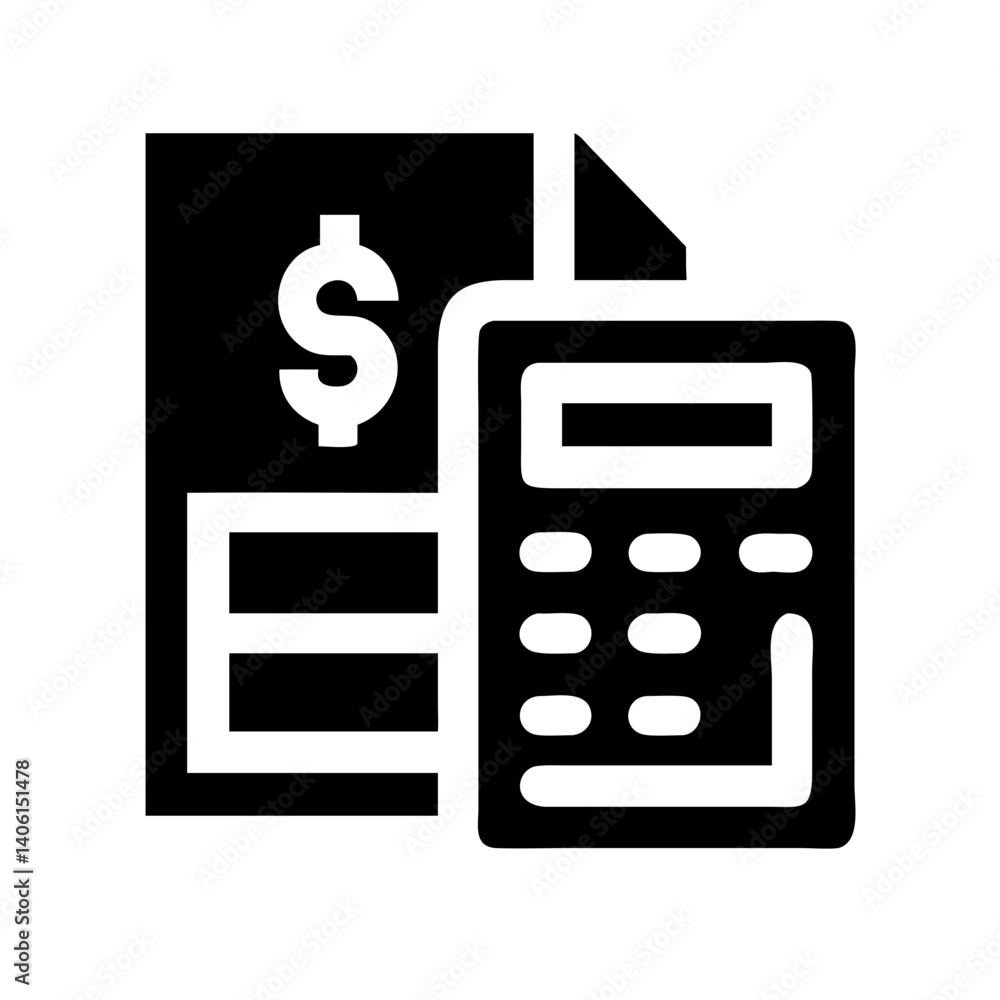 Aufkleber accounting icon depicting an invoice and a calculator in a minimalist style on a white background