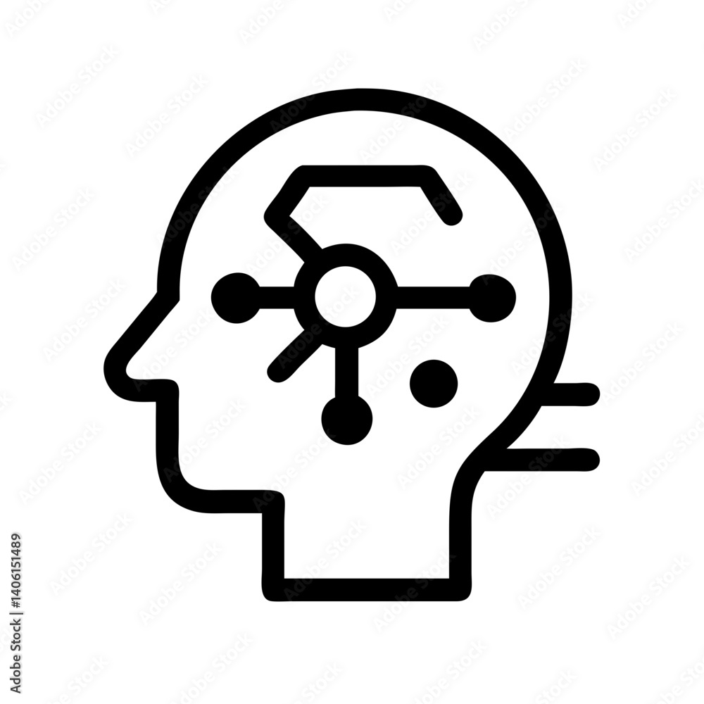 Aufkleber artificial intelligence icon depicting a human head with circuits in a minimalist style on a white b