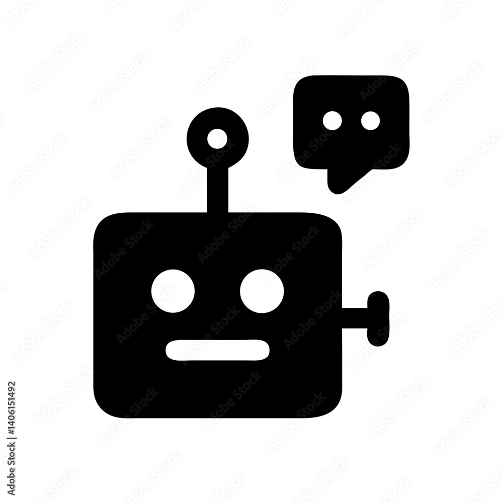 Aufkleber chatbot icon depicting a robot with a speech bubble in a minimalist style on a white background