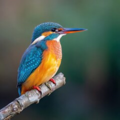 Kingfisher perched symmetrically with natural lighting and balanced composition