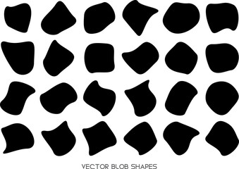 Set of abstract black blob wavy shapes in various irregular flat style forms for background, poster or web sale design template. Vector illustration fluid smooth textures dynamic silhouettes.