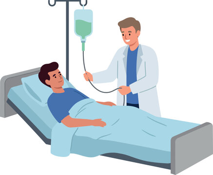 Patient receiving intravenous treatment from a caring doctor in a minimal style vector illustration
