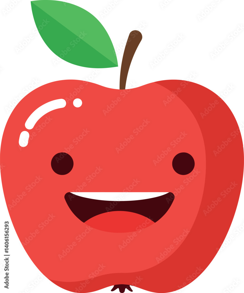 Poster happy red apple character with a smiling face in flat vector art style