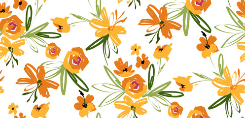 Seamless Flowers Pattern in vector. Doodle daisy pattern
