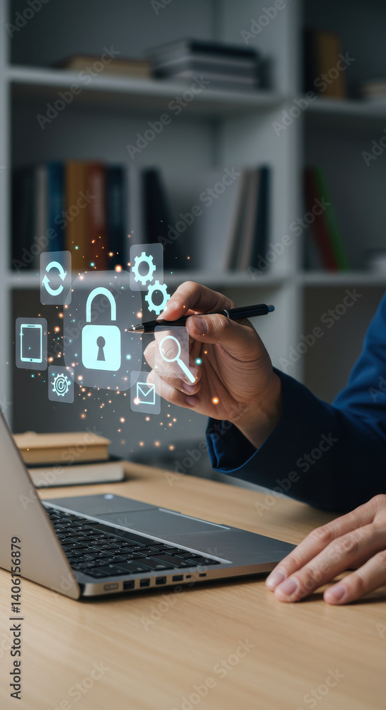 Poster cyber security: data protection & privacy - safeguarding digital information with tech, encryption, 