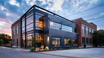 Obraz premium Contemporary building exterior modern architecture design dusk
