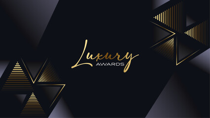 Black and Gold Triangle Award Background. Creative Template. Classy Premium Wedding Card. Grand Luxury Decorative Banner for Wedding and Birthday. Premium Congratulations Card. Event Invitation.