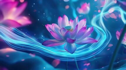 Obraz premium Vibrant lotus flower with flowing light and soft pink tones.