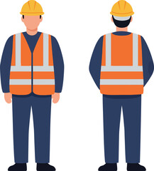 Fototapeta na wymiar Construction worker wearing safety vest and hard hat in flat vector illustration