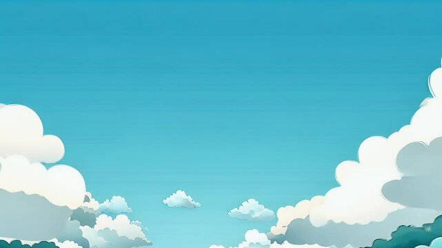 Pixelated Illustration of a Blue Sky with White Clouds and Green Border