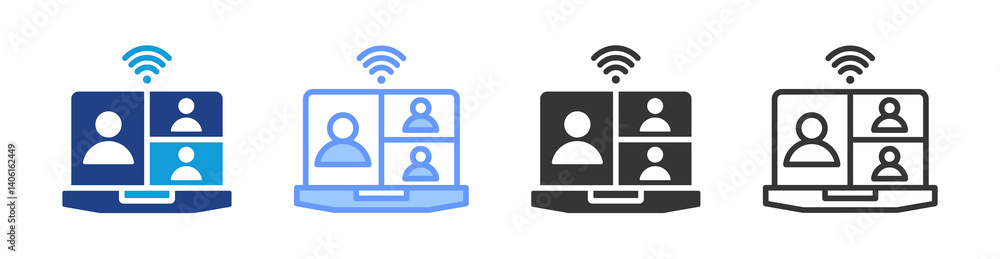 Poster telecommute icon set multiple style collection