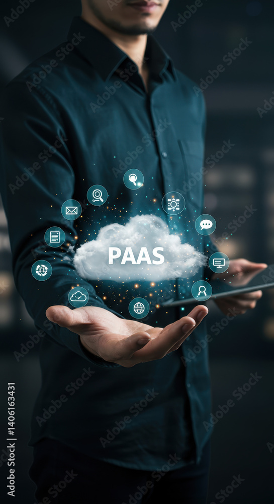 Poster paas cloud solutions: empowering business growth. flexible platform as a service for development, de